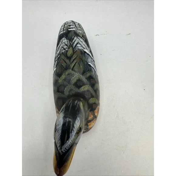 Small Handpainted Wooden Wood Mallard Ducks Birds Figurine glass eyes - Picture 3 of 9